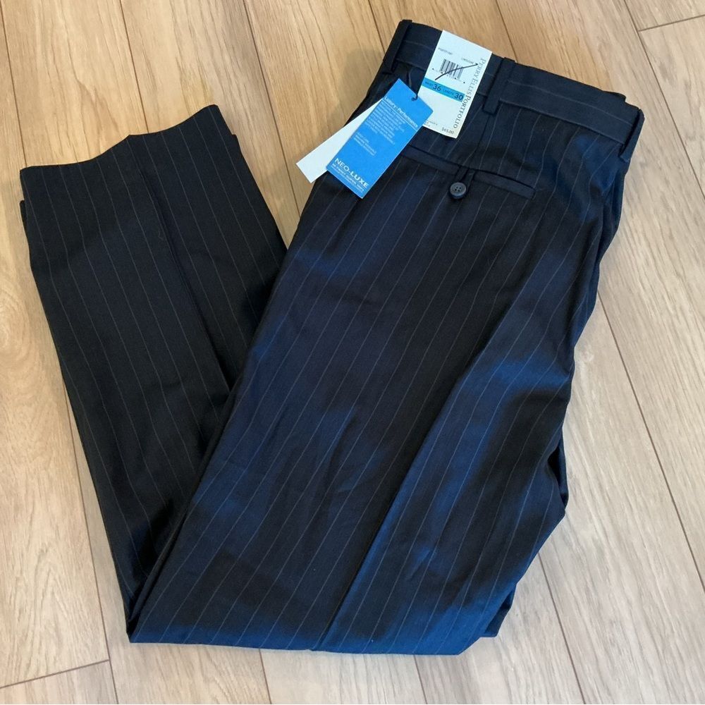NWT. Perry Ellis Brand Mens Navy Pinstripe Dress Slacks 36 X 30 - Picture 9 of 10